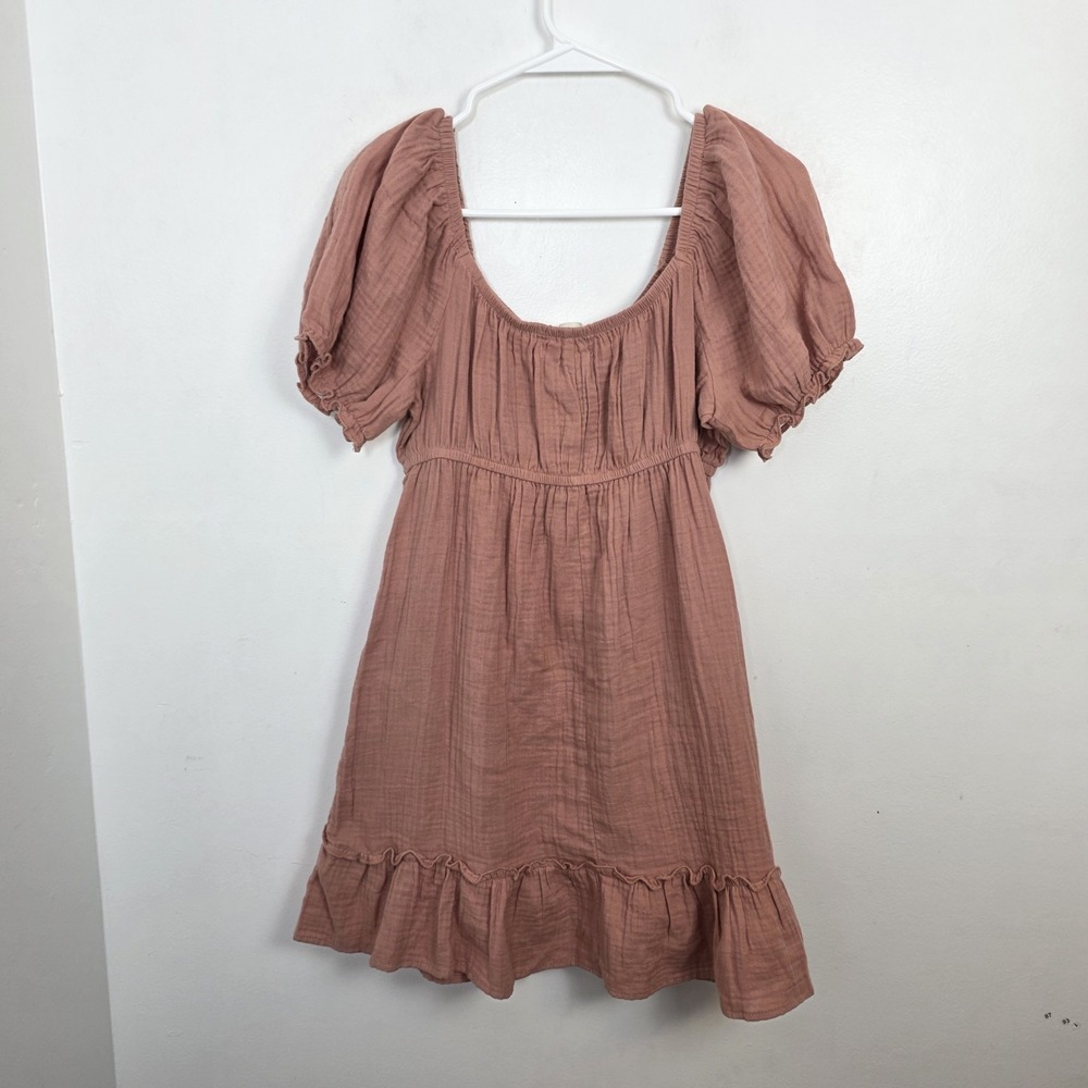 Row A Terra Cotta Muslin‎ Babydoll Cottagecore Milkmaid Mini Dress Size Small - Picture 5 of 6
